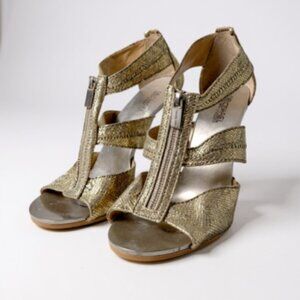 Michael Kors Berkley Silver Metallic Leather Zip Heels Women’s 11M Glam Party